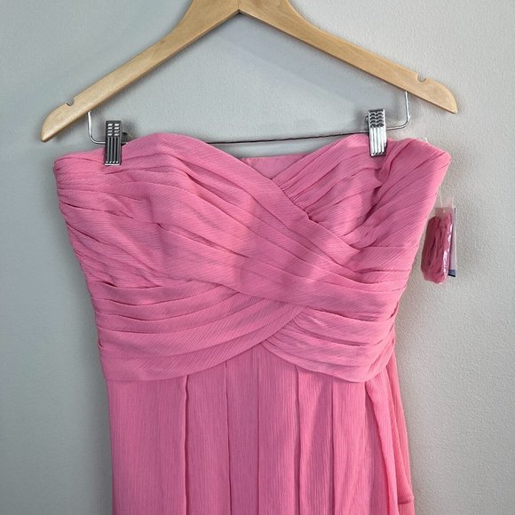 Davids Bridal Strapless Dress 12 Rosepetal Crinkle Chiffon Cascade Bridesmaid - Picture 2 of 13